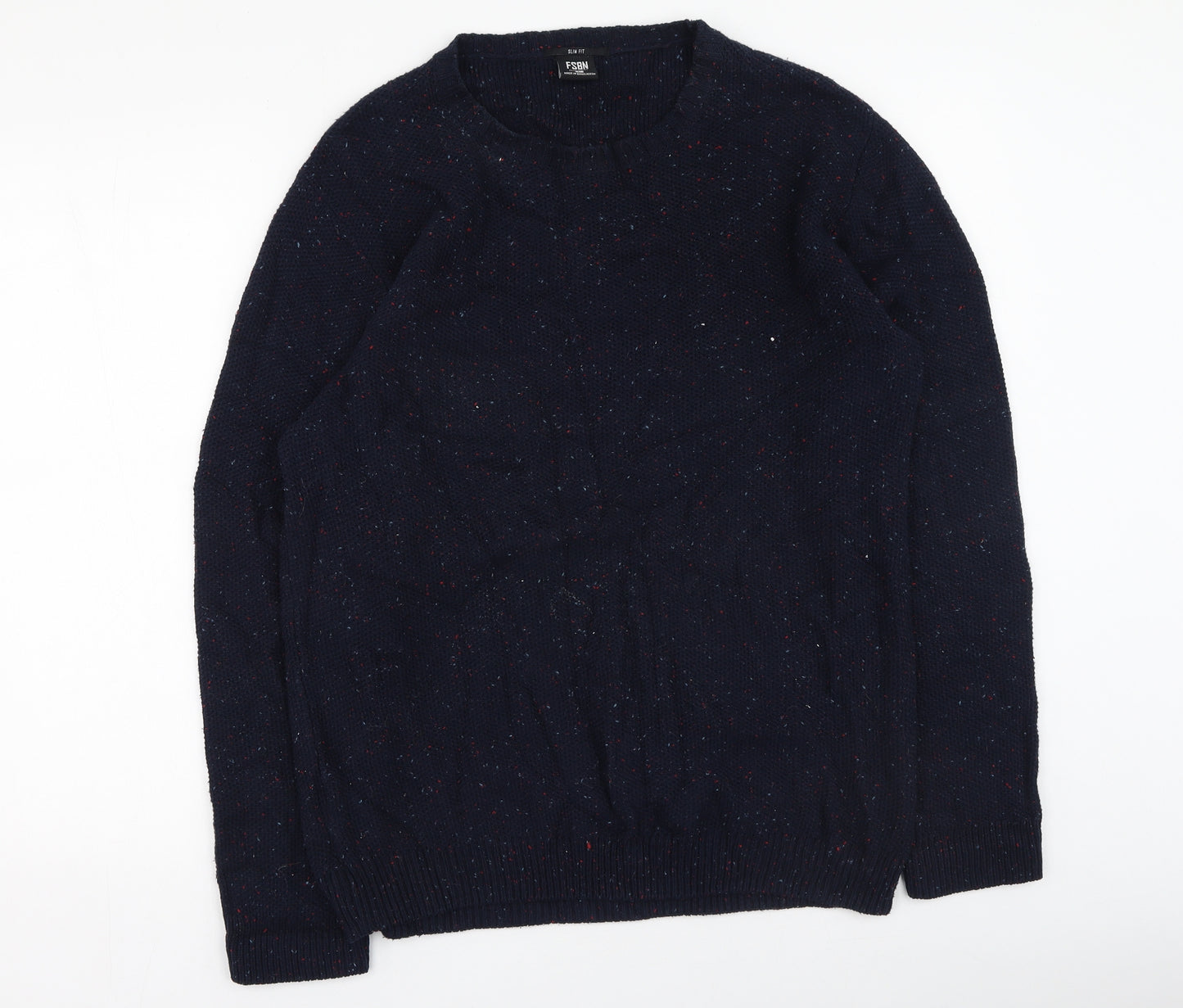 FSBN Mens Blue Round Neck  Polyester Pullover Jumper Size L