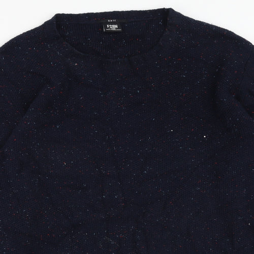 FSBN Mens Blue Round Neck  Polyester Pullover Jumper Size L
