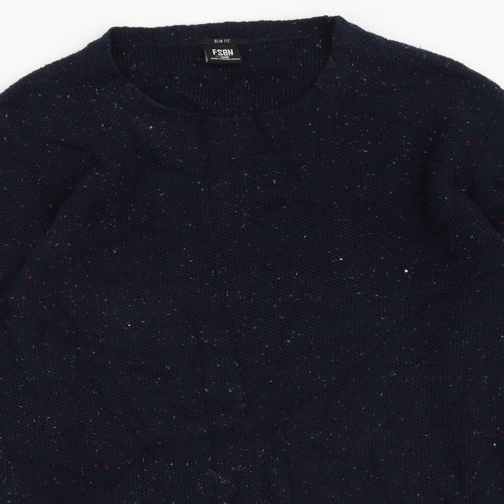 FSBN Mens Blue Round Neck  Polyester Pullover Jumper Size L
