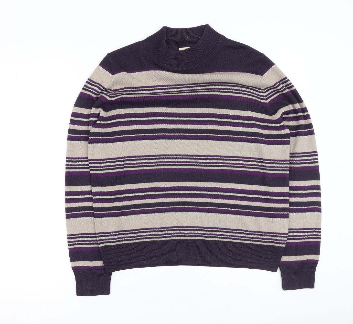 Marks and Spencer Womens Multicoloured Round Neck Striped Acrylic Pullover Jumper Size 14