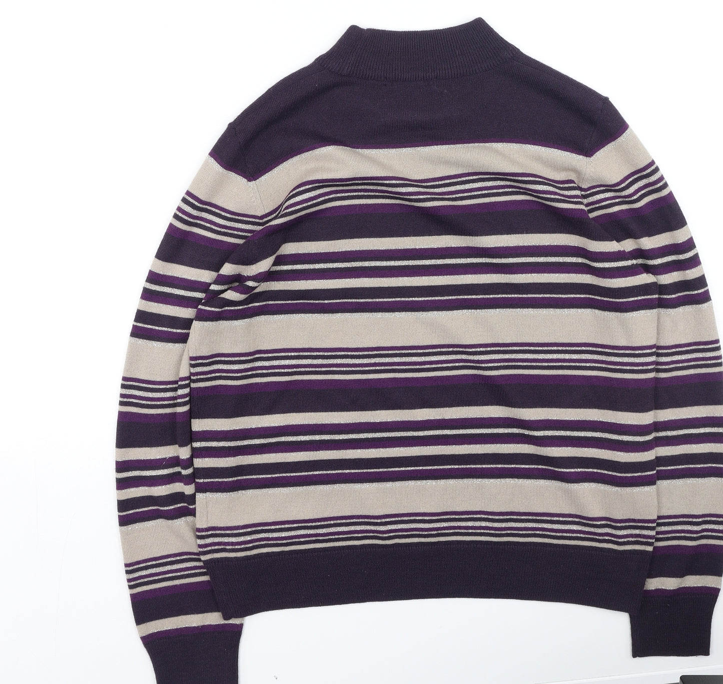 Marks and Spencer Womens Multicoloured Round Neck Striped Acrylic Pullover Jumper Size 14