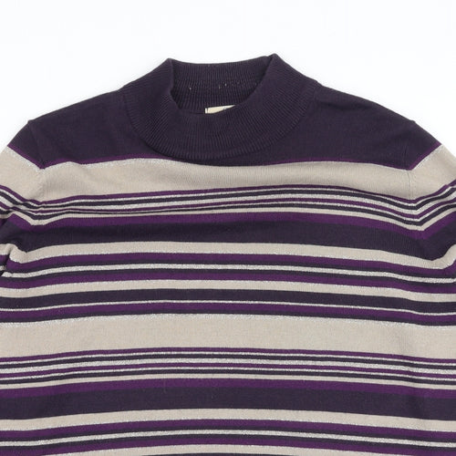 Marks and Spencer Womens Multicoloured Round Neck Striped Acrylic Pullover Jumper Size 14