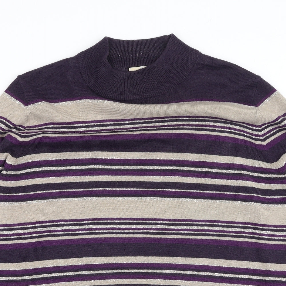 Marks and Spencer Womens Multicoloured Round Neck Striped Acrylic Pullover Jumper Size 14