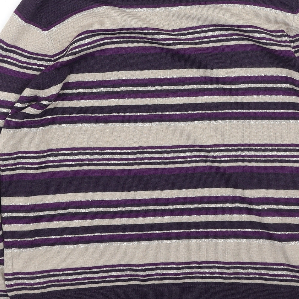Marks and Spencer Womens Multicoloured Round Neck Striped Acrylic Pullover Jumper Size 14