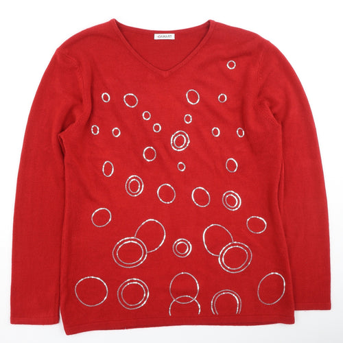 Damart Womens Red Round Neck  Acrylic Pullover Jumper Size 14