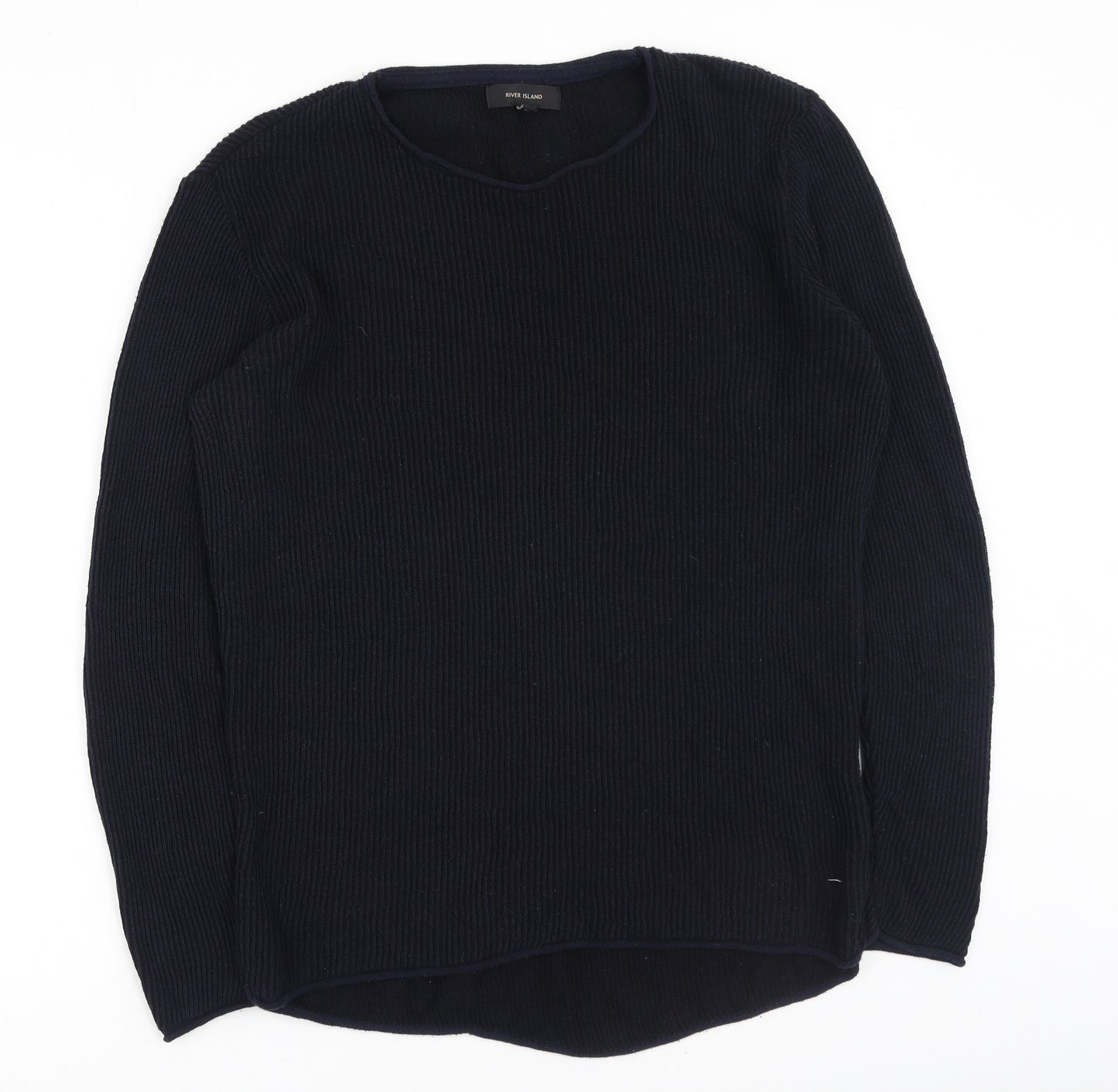 River Island  Mens Blue Round Neck  Acrylic Pullover Jumper Size M