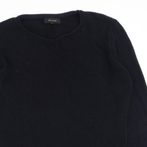 River Island  Mens Blue Round Neck  Acrylic Pullover Jumper Size M