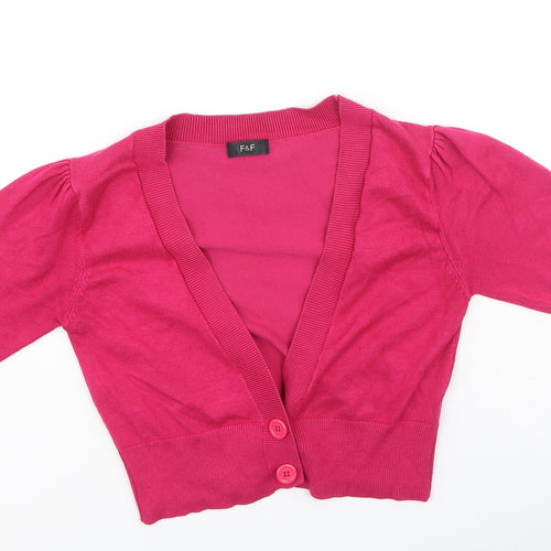 F&F Womens Pink V-Neck  Viscose Cardigan Jumper Size 8