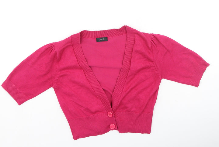 F&F Womens Pink V-Neck Viscose Cardigan Jumper Size 8