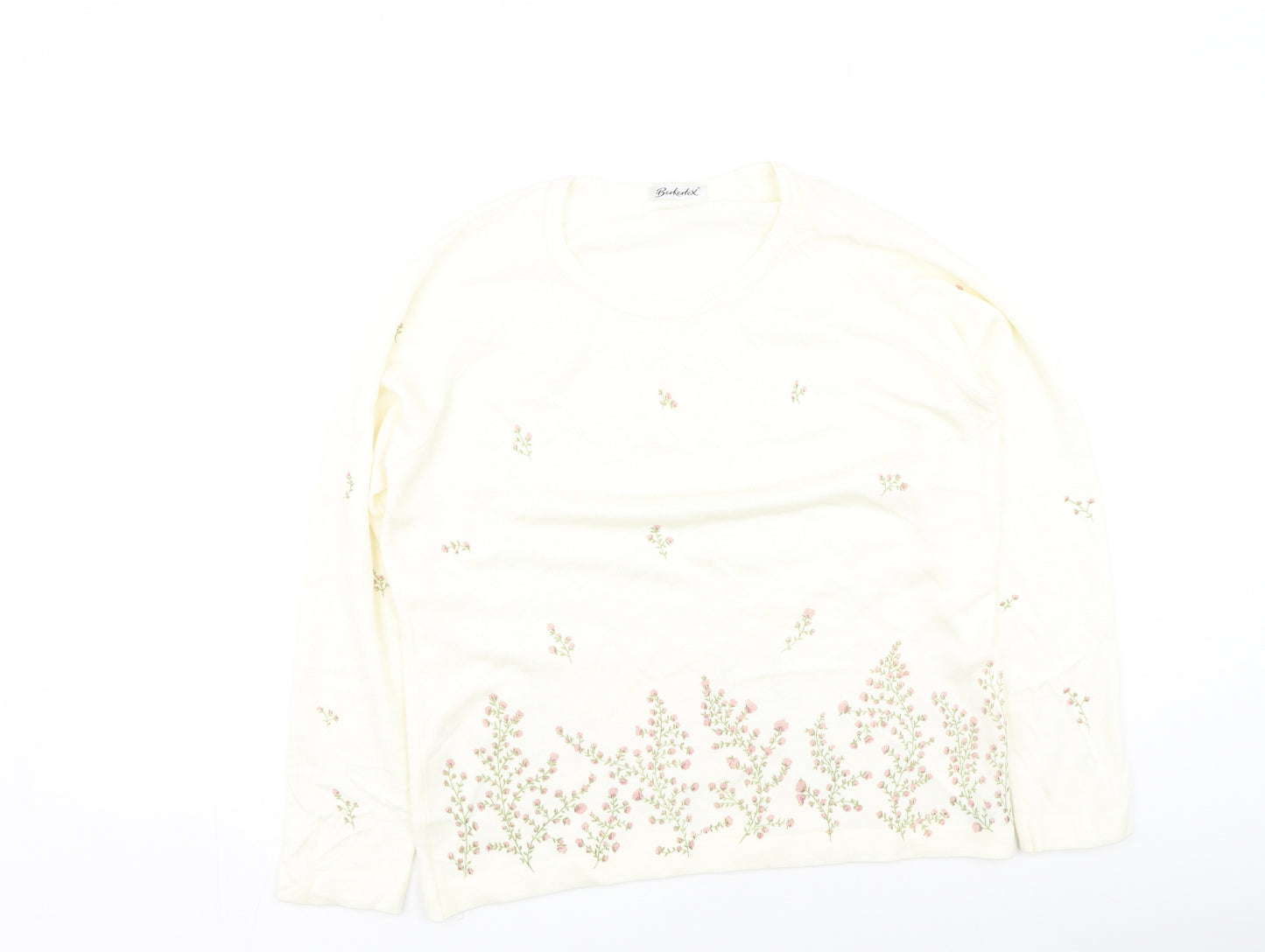 Berkertex Womens Ivory Round Neck Floral Modal Pullover Jumper Size 14
