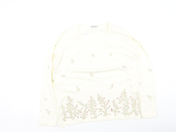 Berkertex Womens Ivory Round Neck Floral Modal Pullover Jumper Size 14