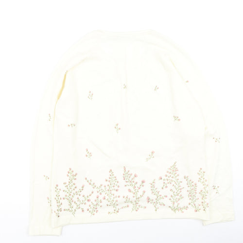 Berkertex Womens Ivory Round Neck Floral Modal Pullover Jumper Size 14