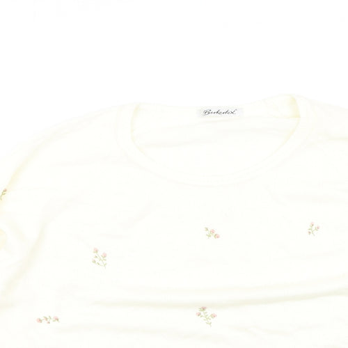 Berkertex Womens Ivory Round Neck Floral Modal Pullover Jumper Size 14