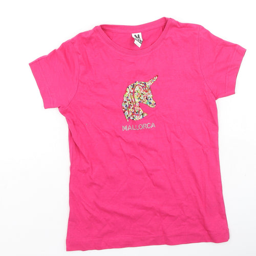 Roly Girls Pink  Cotton Basic Casual Size 9-10 Years Round Neck