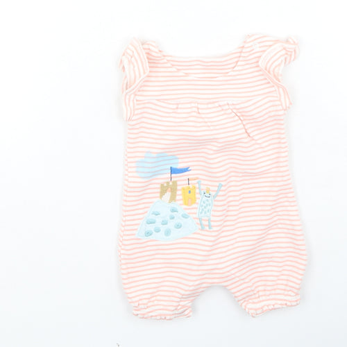 Marks and Spencer Girls Pink Striped Cotton Jumpsuit Outfit/Set Size 0-3 Months