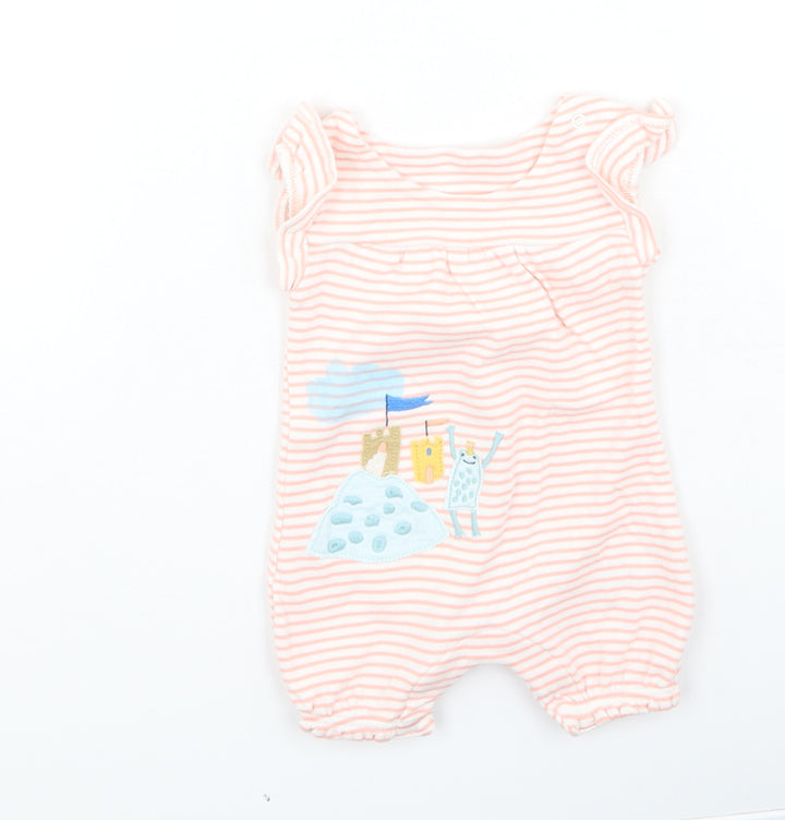 Marks and Spencer Girls Pink Striped Cotton Jumpsuit Outfit/Set Size 0-3 Months