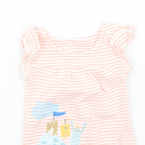 Marks and Spencer Girls Pink Striped Cotton Jumpsuit Outfit/Set Size 0-3 Months