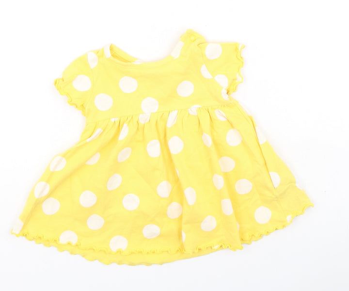 Marks and Spencer Girls Yellow Spotted Cotton Fit & Flare  Size 3-6 Months  Round Neck