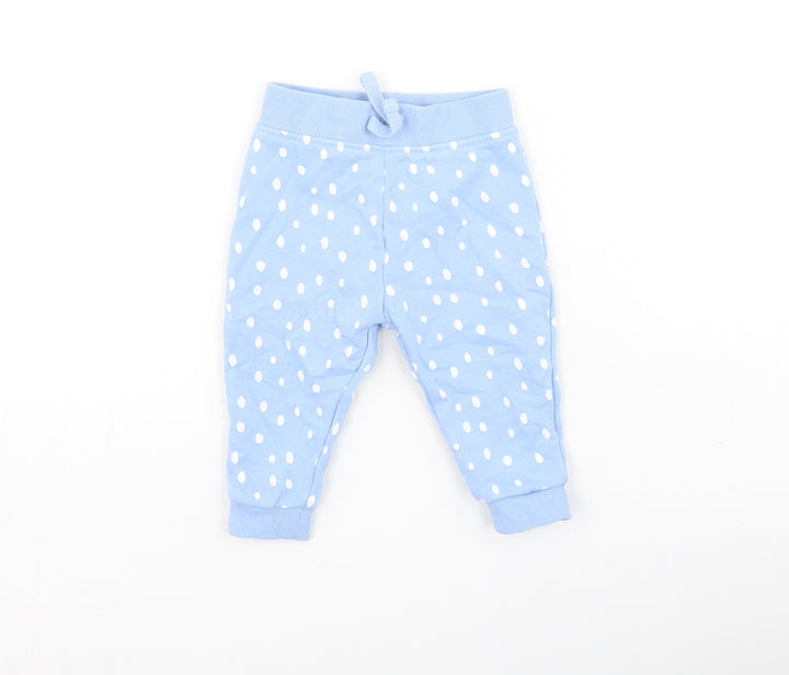 Dunnes Stores Baby Blue Spotted Cotton Jogger Trousers Size 6-9 Months