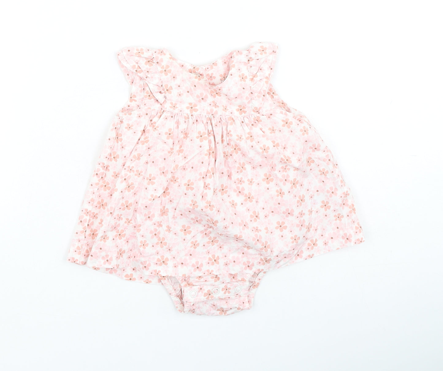 Marks and Spencer Girls Pink Floral Cotton Fit & Flare  Size 0-3 Months  Round Neck
