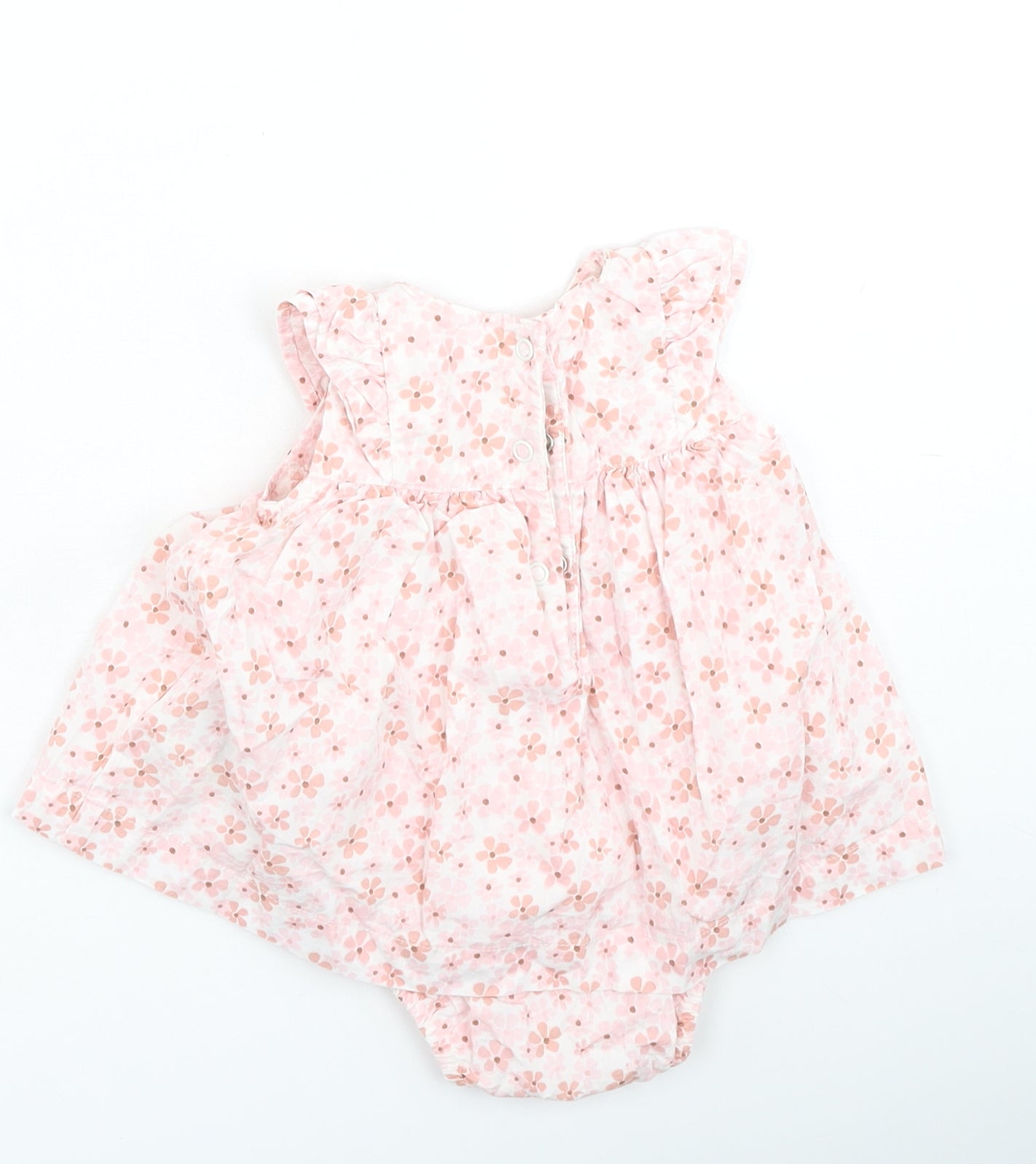 Marks and Spencer Girls Pink Floral Cotton Fit & Flare  Size 0-3 Months  Round Neck