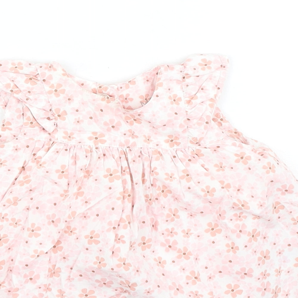 Marks and Spencer Girls Pink Floral Cotton Fit & Flare  Size 0-3 Months  Round Neck
