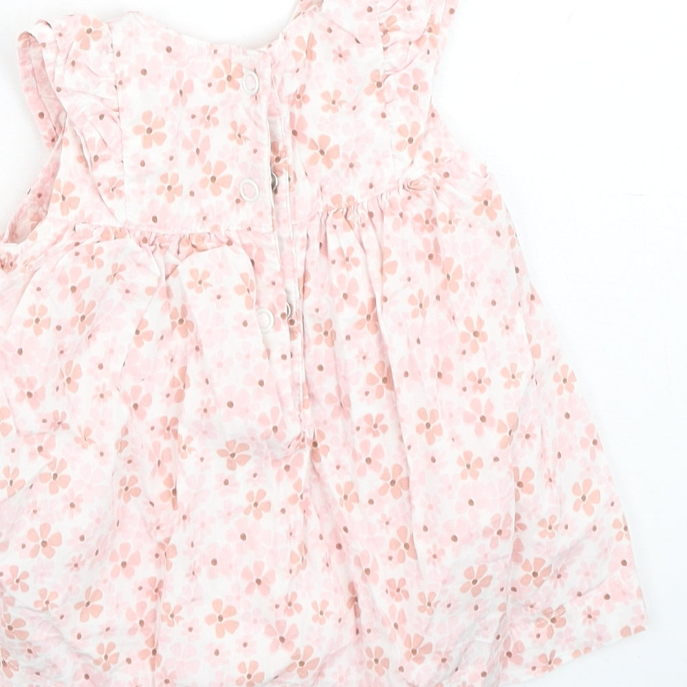 Marks and Spencer Girls Pink Floral Cotton Fit & Flare  Size 0-3 Months  Round Neck