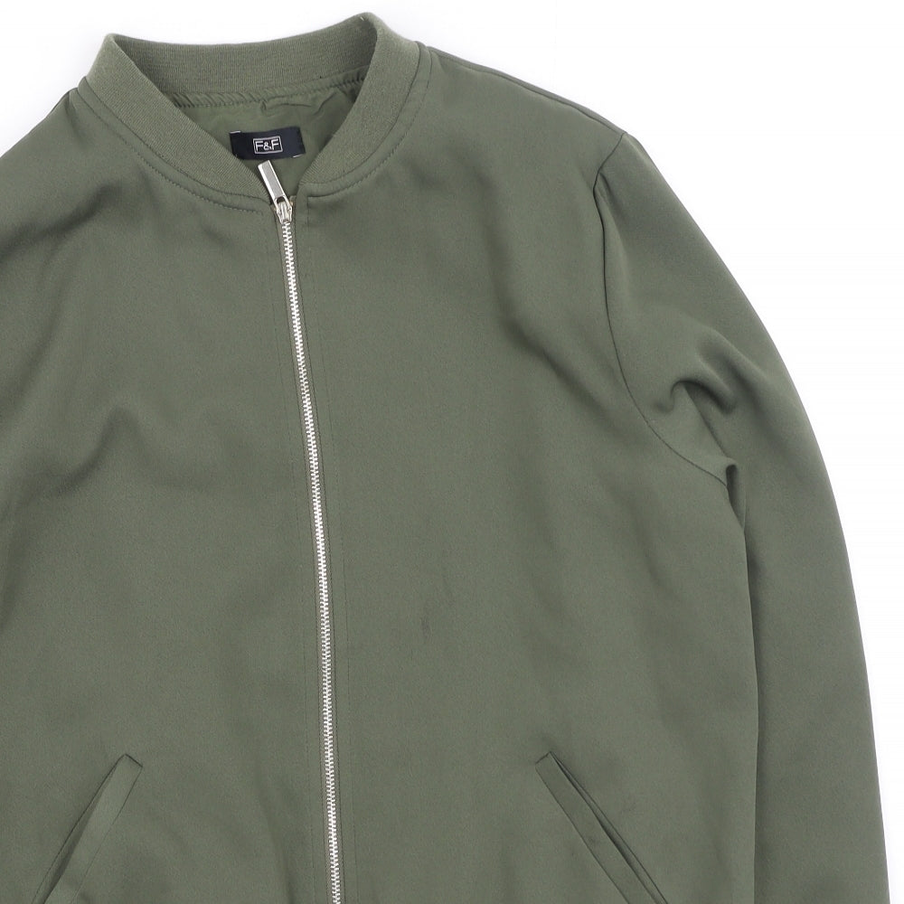 F&F Womens Green Round Neck  Polyester Full Zip Jumper Size 12