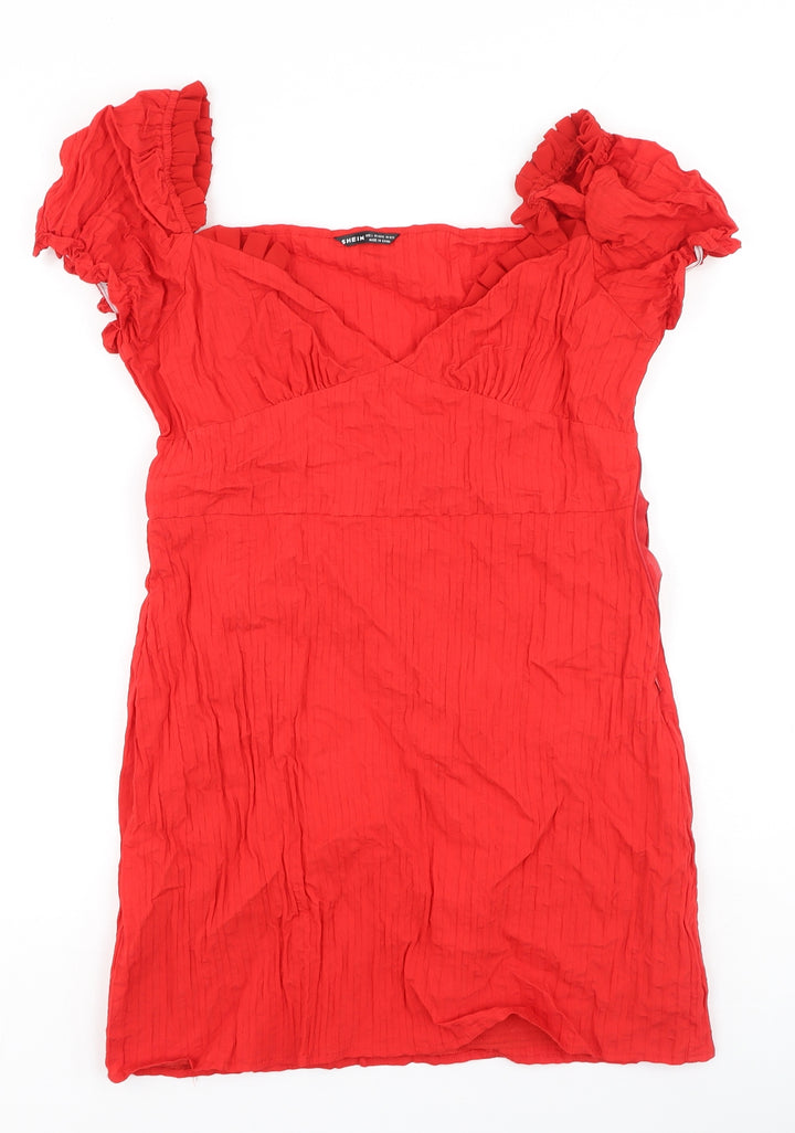 SheIn Womens Red Cotton Bodycon Size L V-Neck