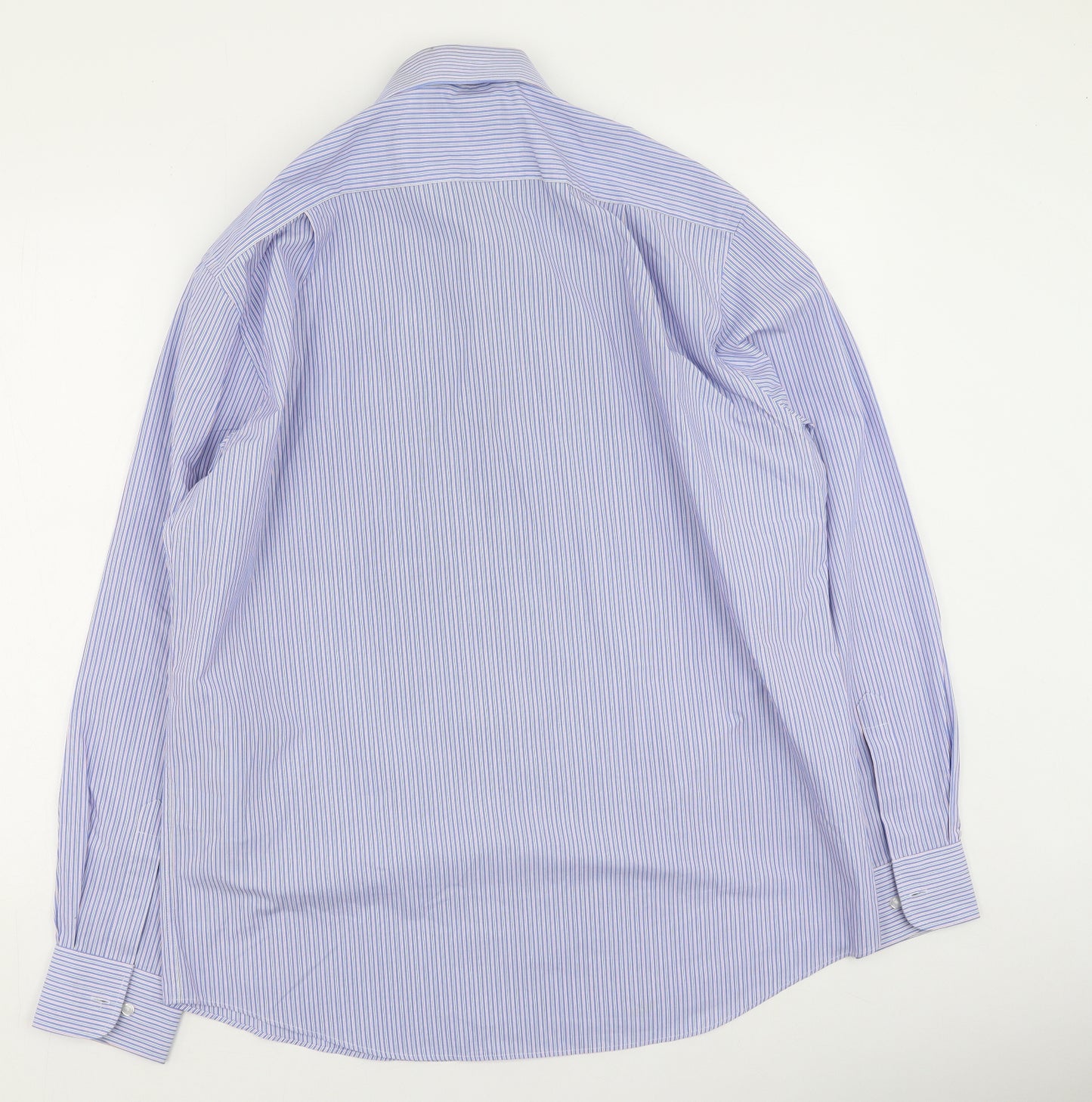 Marks and Spencer Mens Blue Striped Cotton  Button-Up Size 42 Collared