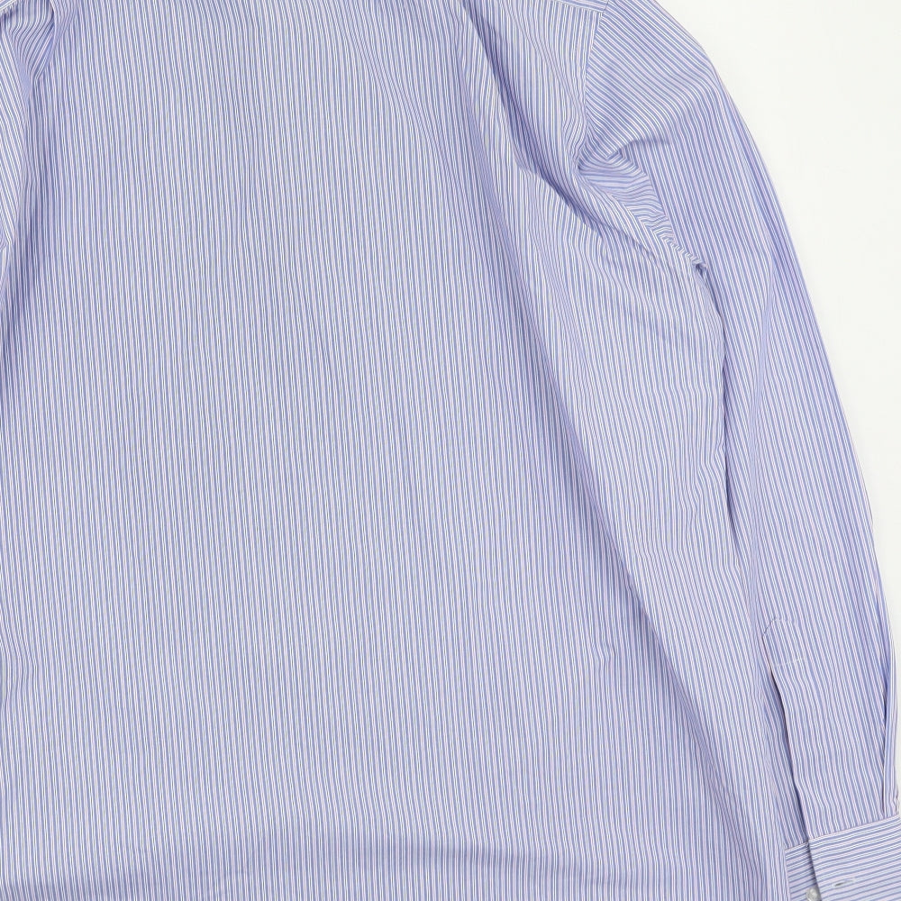 Marks and Spencer Mens Blue Striped Cotton  Button-Up Size 42 Collared