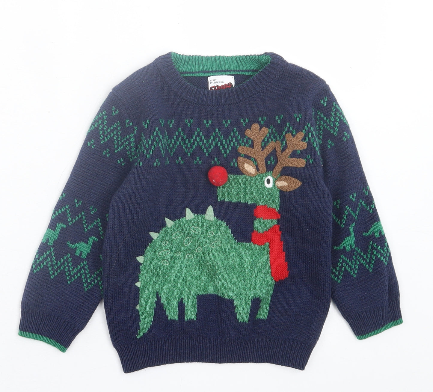 George Boys Blue Crew Neck  Acrylic Pullover Jumper Size 2-3 Years  Pullover - Christmas jumper