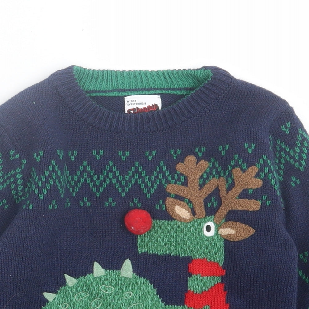 George Boys Blue Crew Neck  Acrylic Pullover Jumper Size 2-3 Years  Pullover - Christmas jumper