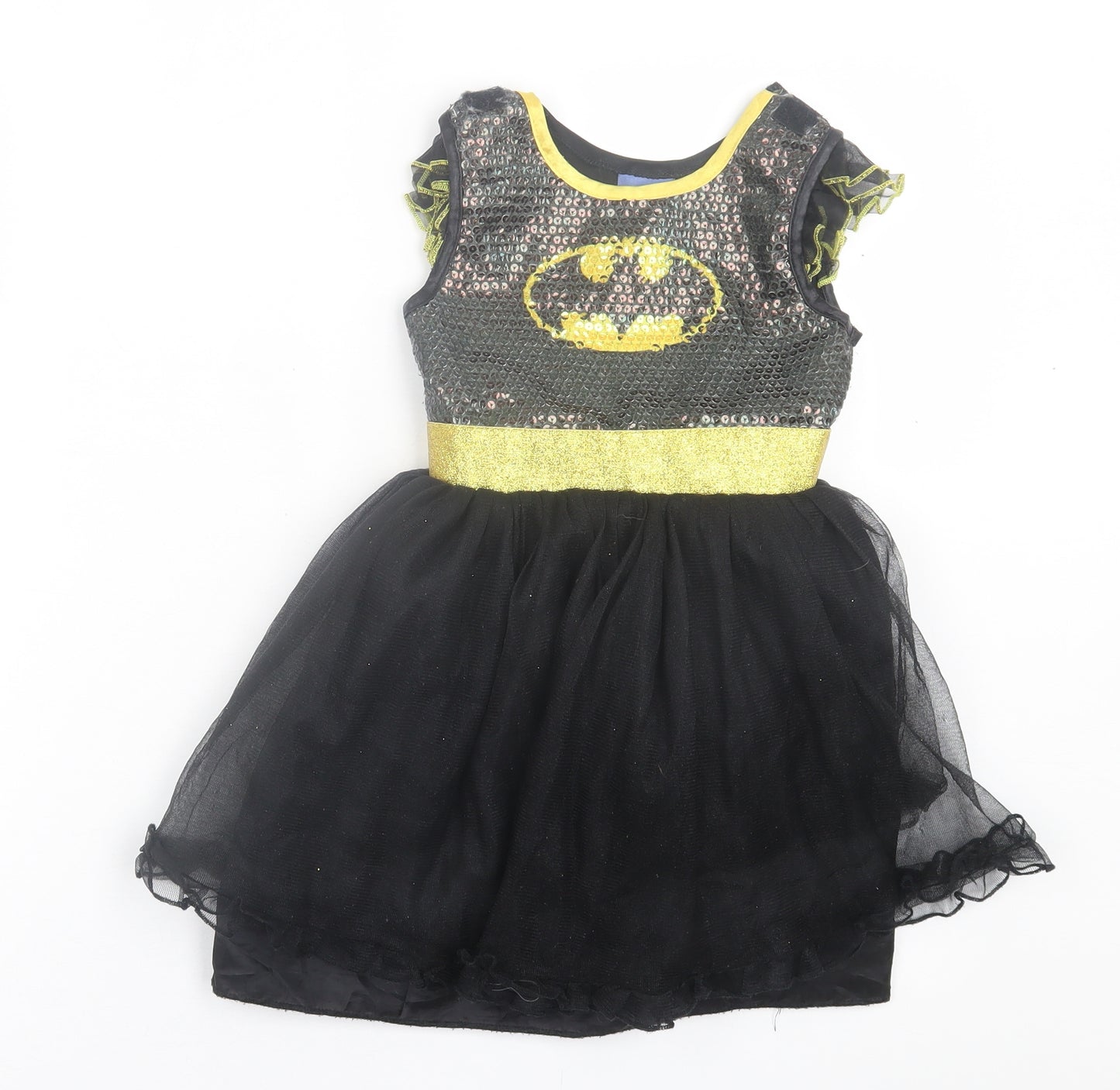 George Girls Black  Polyester A-Line  Size 5-6 Years  Crew Neck Hook & Loop - Batman