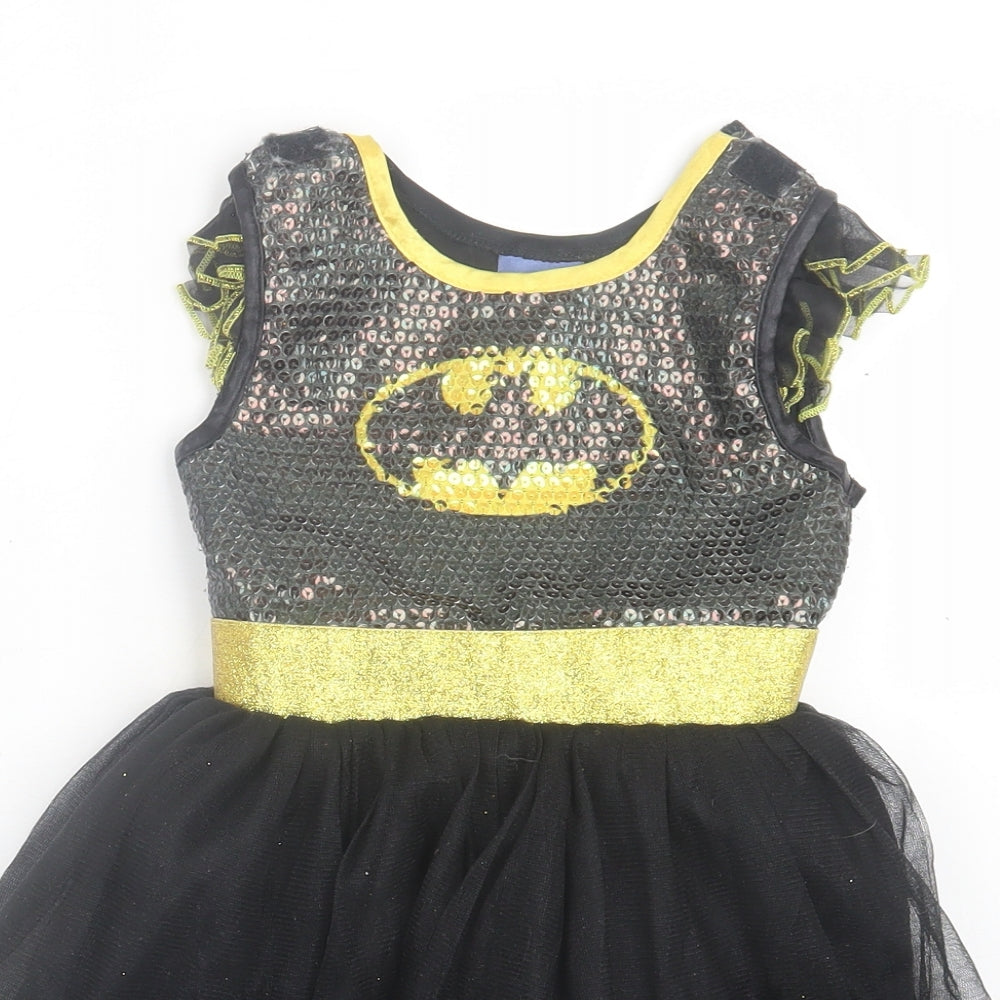 George Girls Black  Polyester A-Line  Size 5-6 Years  Crew Neck Hook & Loop - Batman