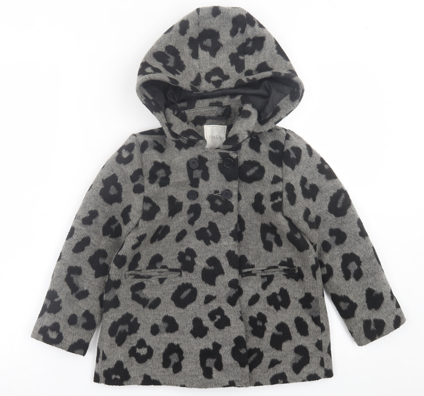 NEXT Girls Grey Animal Print  Overcoat Coat Size 5-6 Years  Button