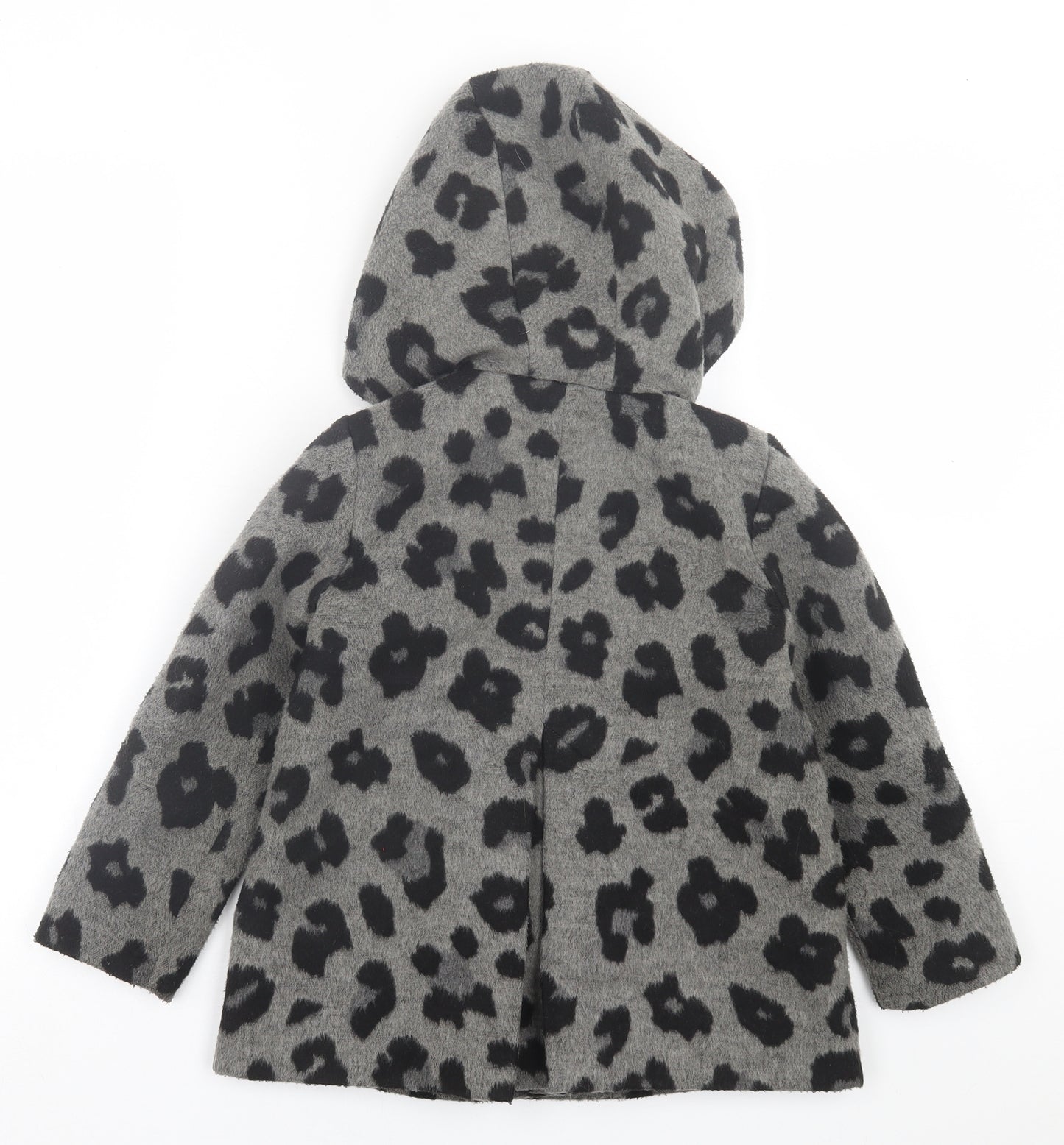NEXT Girls Grey Animal Print  Overcoat Coat Size 5-6 Years  Button