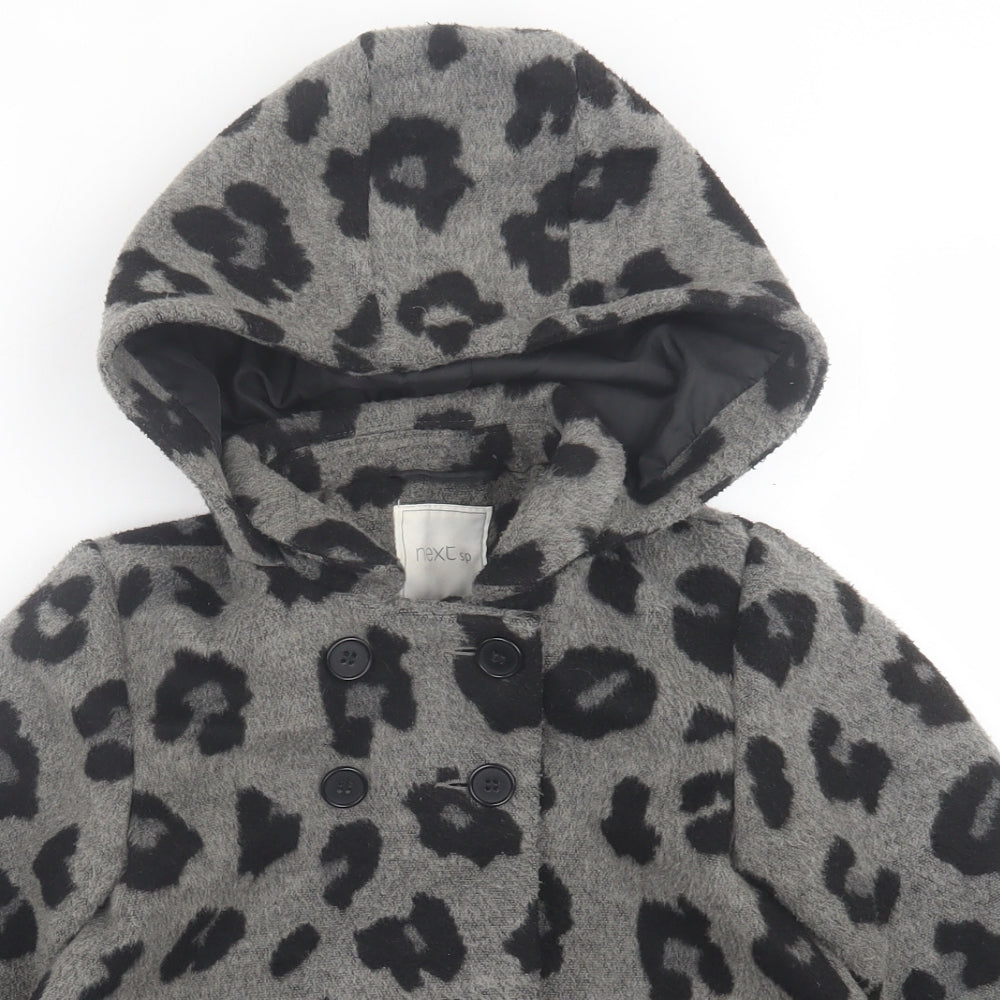 NEXT Girls Grey Animal Print  Overcoat Coat Size 5-6 Years  Button