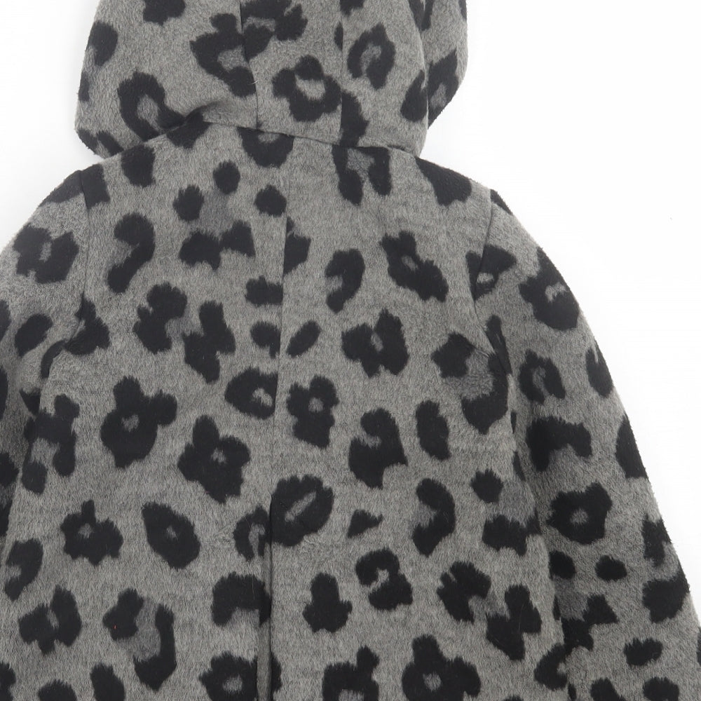 NEXT Girls Grey Animal Print  Overcoat Coat Size 5-6 Years  Button