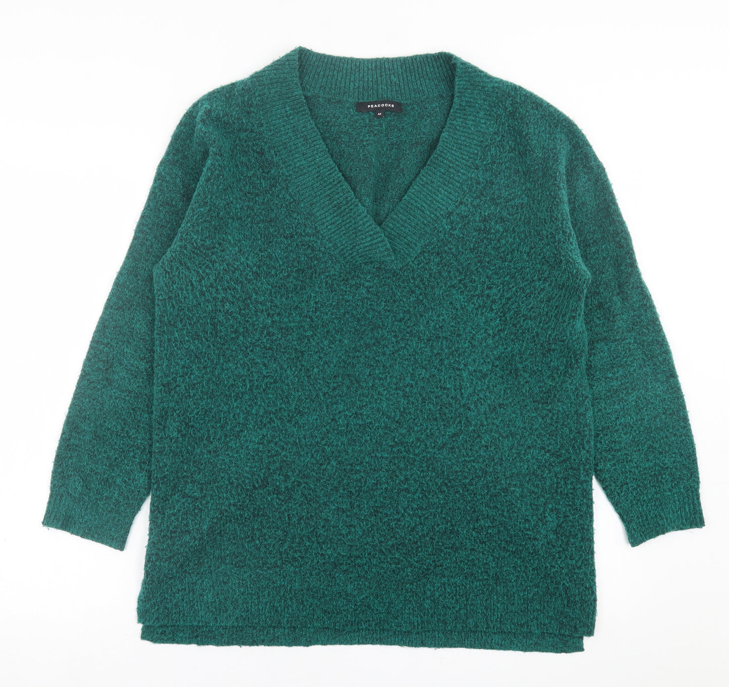 Peacocks Womens Green V-Neck  Acrylic Pullover Jumper Size M