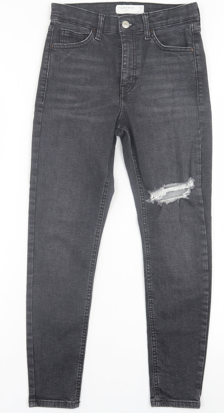 Topshop Womens Black Cotton Skinny Jeans Size 26 in L30 in Regular Button