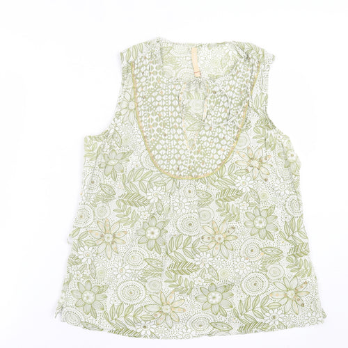 River Island Womens Green Geometric Polyester Basic Tank Size 14 V-Neck