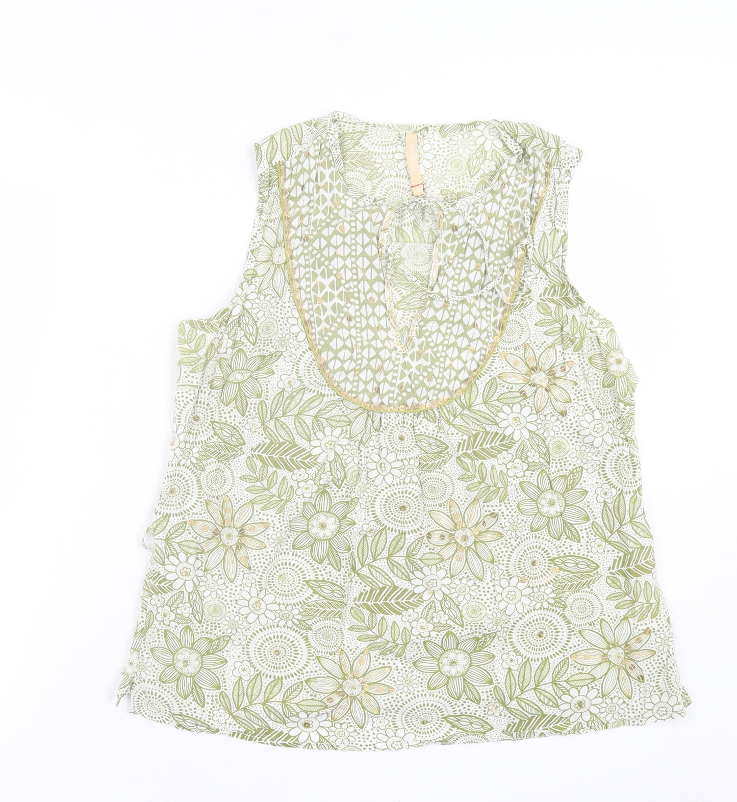 River Island Womens Green Geometric Polyester Basic Tank Size 14 V-Neck