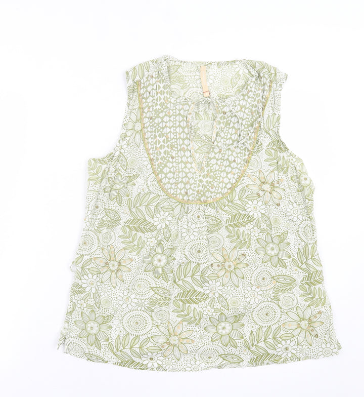 River Island Womens Green Geometric Polyester Basic Tank Size 14 V-Neck
