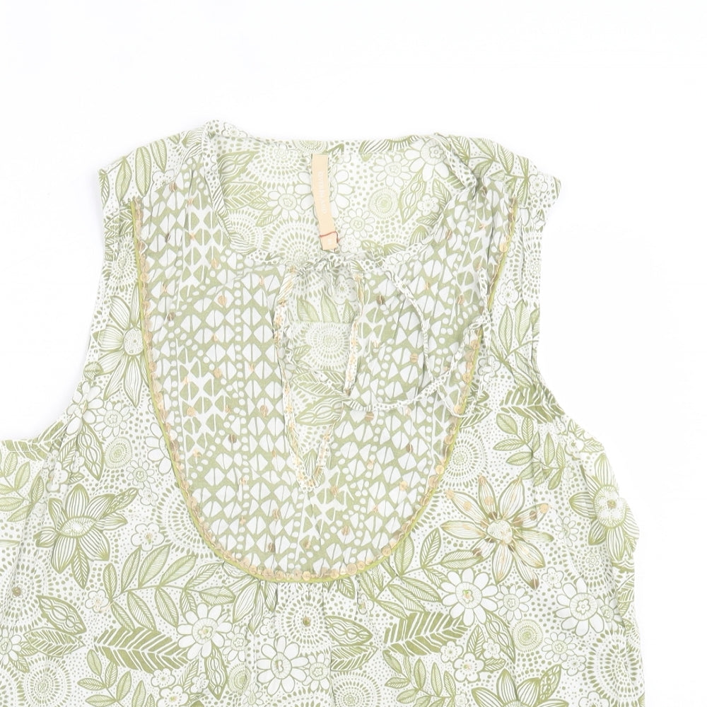 River Island Womens Green Geometric Polyester Basic Tank Size 14 V-Neck