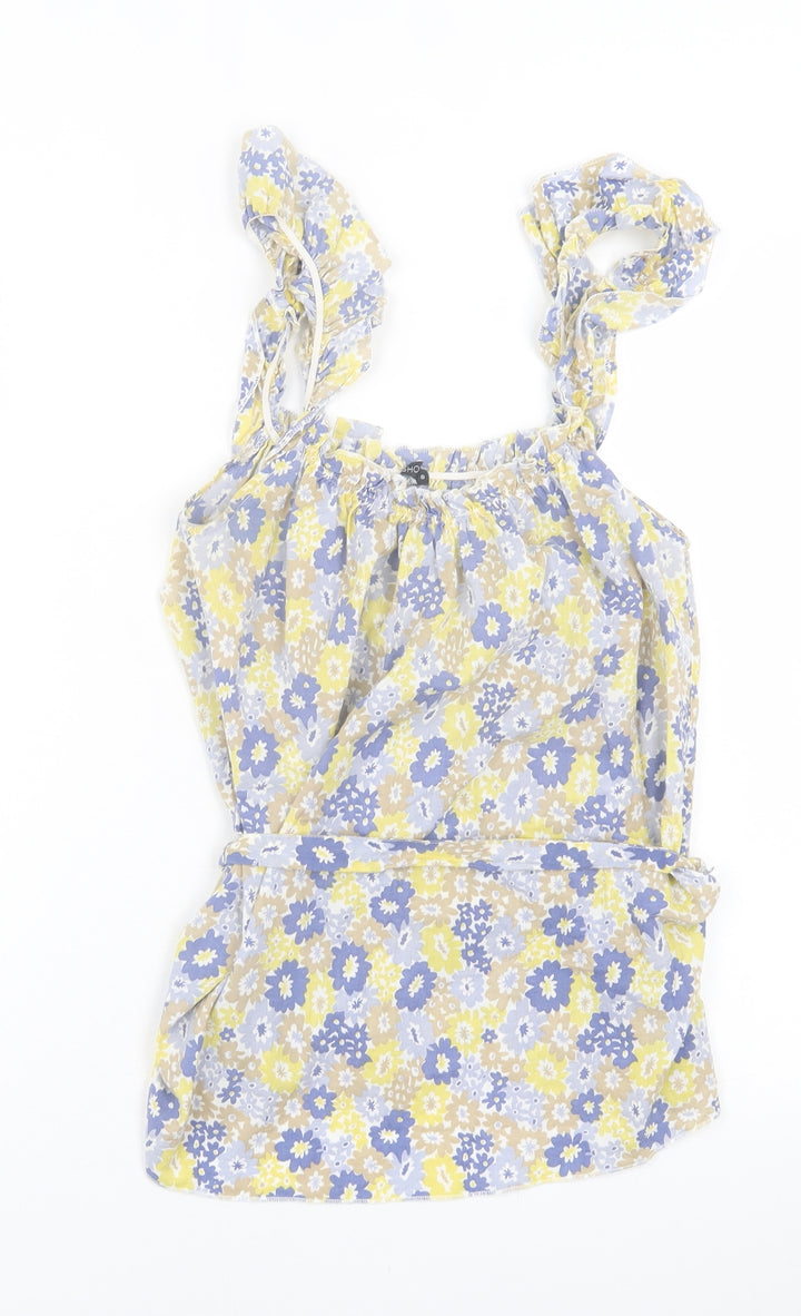 Topshop Womens Yellow Floral Cotton Basic Tank Size 8 Scoop Neck