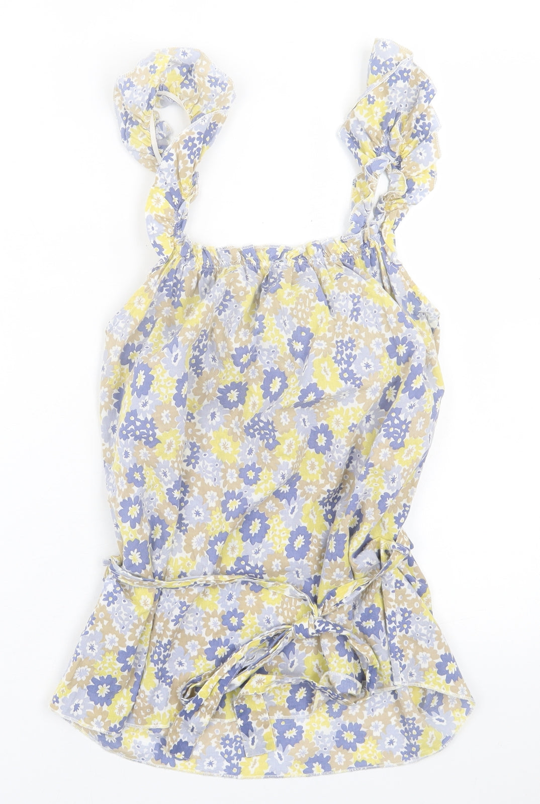 Topshop Womens Yellow Floral Cotton Basic Tank Size 8 Scoop Neck