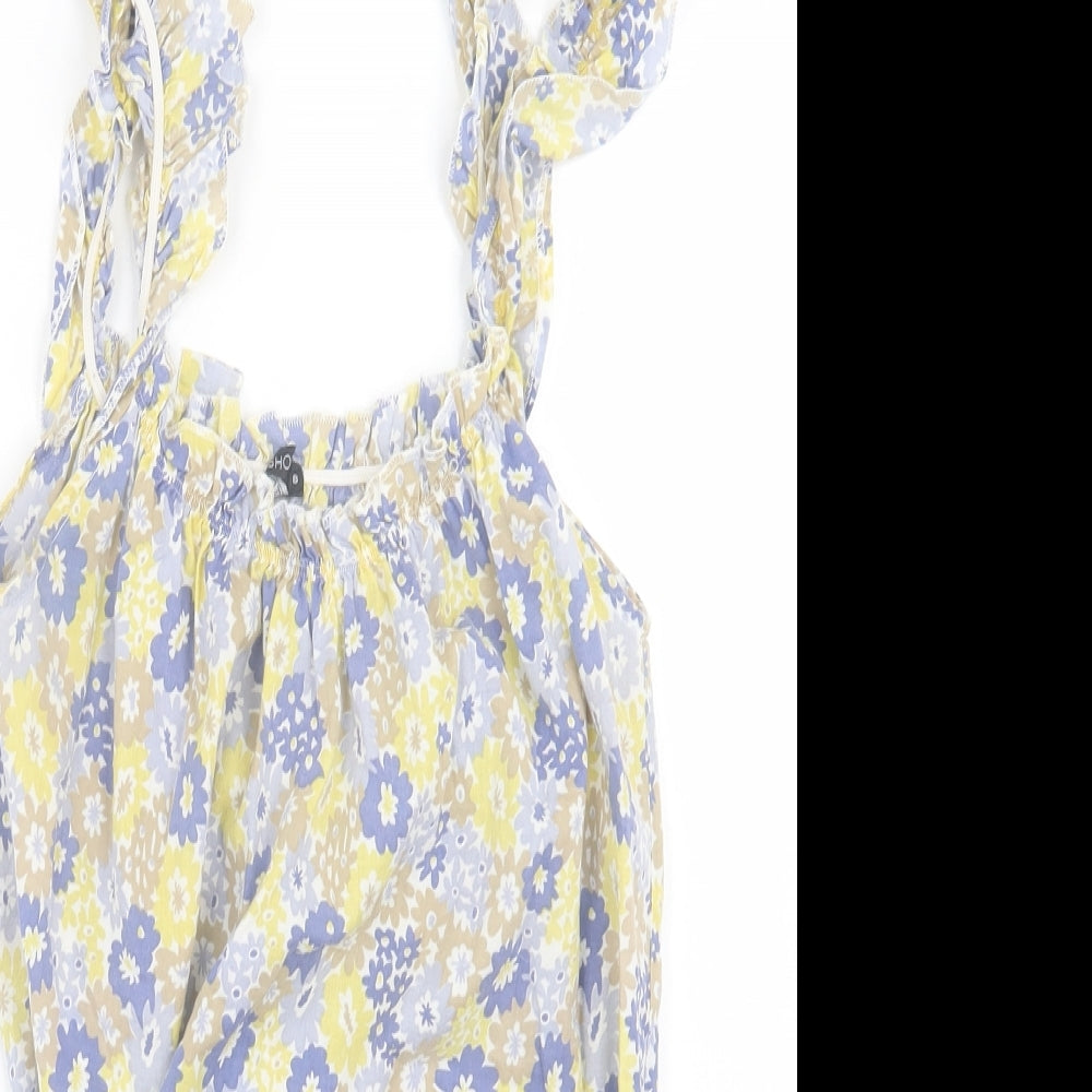 Topshop Womens Yellow Floral Cotton Basic Tank Size 8 Scoop Neck