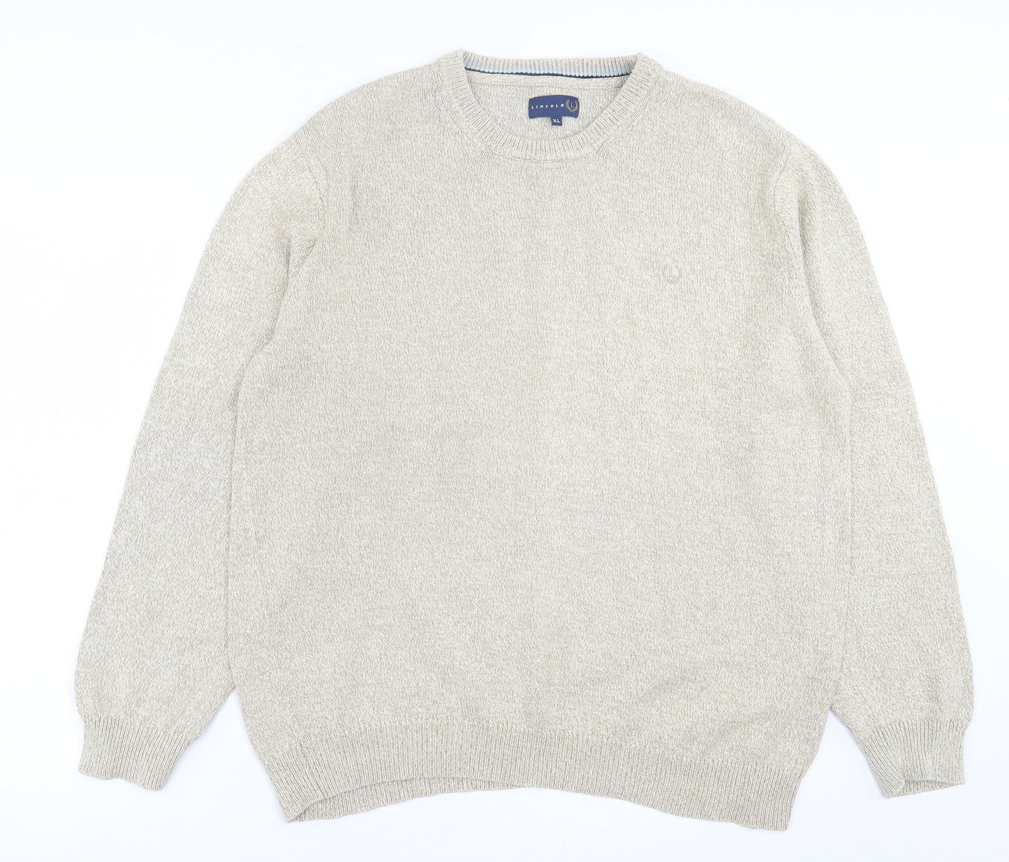 Lincoln Mens Beige Crew Neck  Cotton Pullover Jumper Size XL