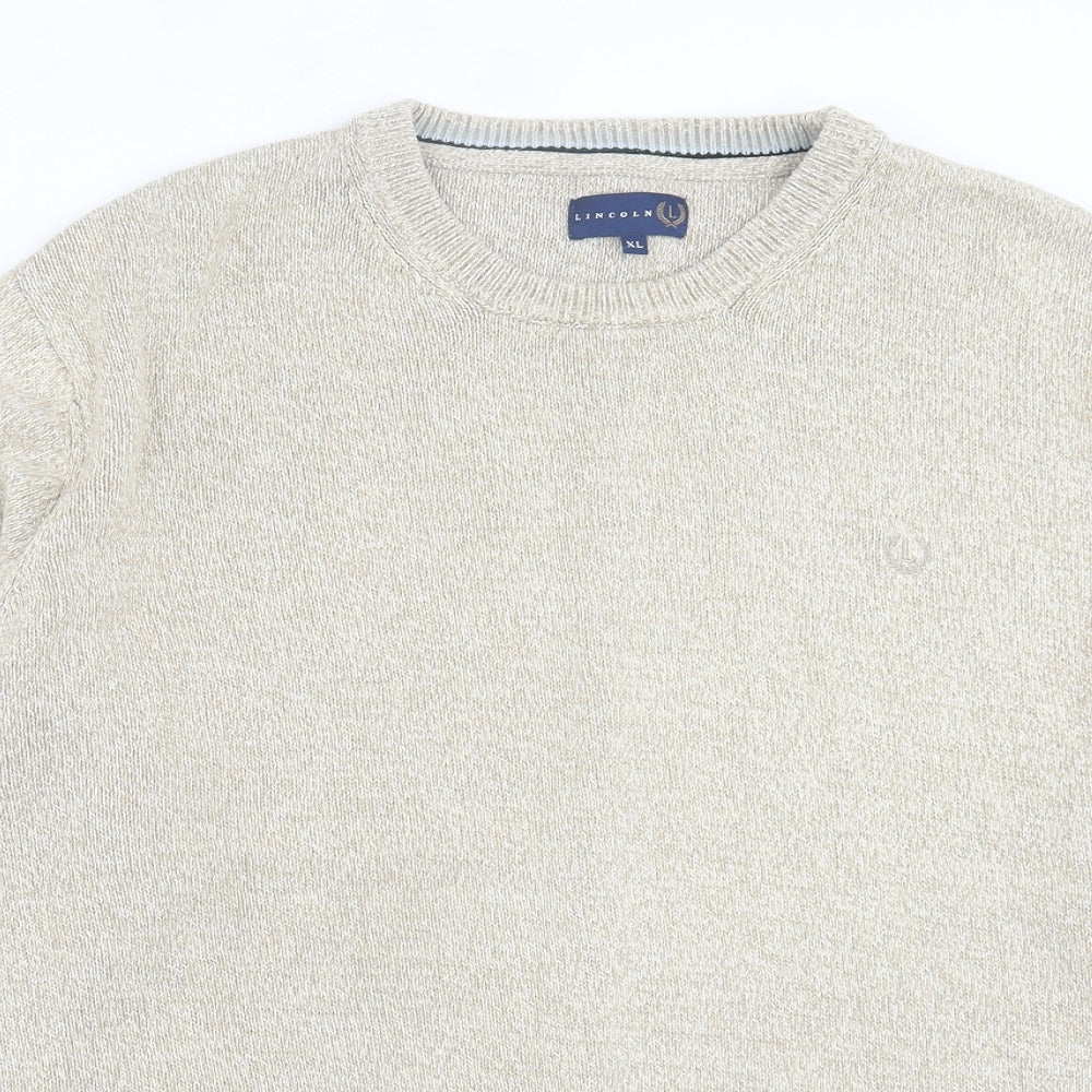 Lincoln Mens Beige Crew Neck  Cotton Pullover Jumper Size XL